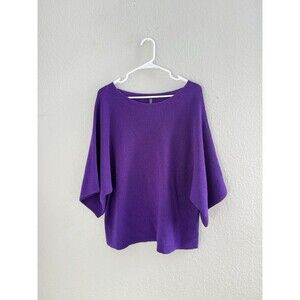Eileen Fisher 100% Merino Wool Sweater Royal Purple Kimono Sleeves XS/S
